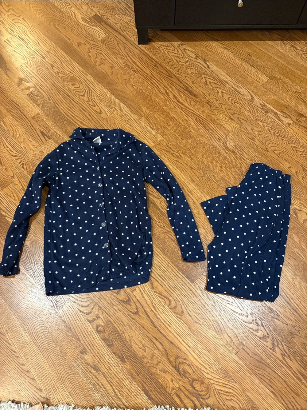 Women’s Navy Blue Polka Dot Pajama Set - Cozy Button-Front Top & Pants